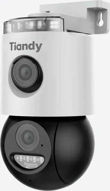 Tiandy 4MP Indoor/Outdoor Dual‐Linsen‐Pan/Tilt‐Sicherheitskamera, 4 mm Linse, freie Personen-/Fahrzeugerkennung, 345° Sicht