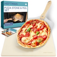 HEFTMAN Pizzastein und Schäler Set - Pizzastein für Backofen, Grill, BBQ mit Aluminium Pizzaschieber für perfekte Pizzakruste