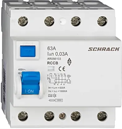 Schrack FI-Schutzschalter, AMPARO, 63A, 4-polig, 30mA, Typ A AR056103—