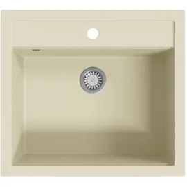 vidaXL Granitspüle Einzelbecken beige rechts Einbauspüle Handbetätigung 565 x 510 mm