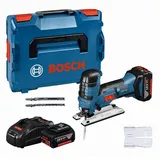Bosch Professional 18V System Akku-Stichsäge GST 18 V-LI S, 2 x 5, 0 Ah Akku, Schnellladegerät, 3x Stichsägeblatt, L-Boxx (18V, Schnitttiefe Holz: 120mm; ALU: 20mm; Metall: 8mm)