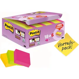 Post-it Super Sticky Notes, 47.6 mm x 47.6 mm, 18 Blöcke + 6 GRATIS, 90 Blatt pro Block - Selbstklebende Notizzettel für Notizen, To-Do-Listen und Erinnerungen