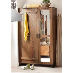 Garderobenschrank HOME AFFAIRE "Santos", bunt (braun, bunt), B:110cm H:180cm T:52cm, Massivholz, Schränke, mit besonderen Türfronten und Spiegel, viel Stauraum, Höhe 180 cm