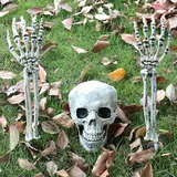 DONJIM Halloween Deko Skeleton, 3PCS Realistische Halloween Dekorationen Outdoor Skelett Kopf und Arme Knochen, Bewegliche Gelenke Lebensgröße Skelett für Halloween Garten Friedhof Dekorationen