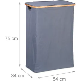 Relaxdays Wäschekorb mit Deckel, 105 l, Wäschesammler, Bambus & Polyester, faltbar, tragbar, Wäschekiste, grau/Natur