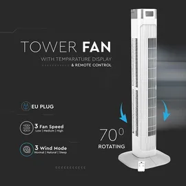 V-Tac Turmventilator 30 cm Standventilator Weiß
