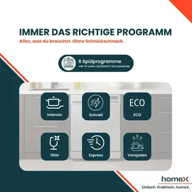 Homex DWFS601449E-S Geschirrspüler (freistehend, 598 mm, Silber)