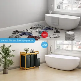 ADEL DREAM AdelDream Wäschekorb mit Bambusrahmen 150 l, 3 Fächer Wäschesammler Grau - Grau