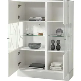LEONARDO Highboard »Cube«, mit Sicherheitsglas und edlem MDF Holz, Höhe157 cm weiß