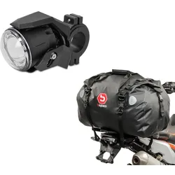 Set: Zusatzscheinwerfer LED S3 einzeln mit E-Zulassung + Hecktasche Drybag XF60 Wasserdicht Volumen 60l