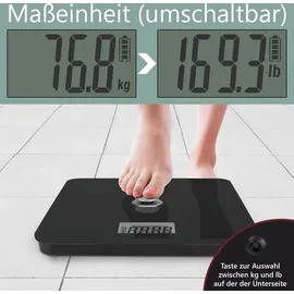 ProfiCare Personenwaage ohne Batterie, Waage mit Messbereich von 5g – 180 kg, Personenwaage digital mit kinetischer Energie – PC-PW 3112 schwarz