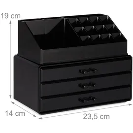 Relaxdays Make Up Organizer mit 3 Schubladen Schwarz