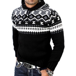 Reslad Strickpullover Reslad Herren Grobstrick Pullover Norweger Winter Kapuzenpullover (1-tlg) Strickpullover Männer Norwegermuster mit Kapuze schwarz L