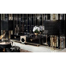 JV Möbel Lowboard Vitrine Wohnzimmer Set Dunkles Edelstahl Regale Ästhetik 3tlg
