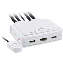 InLine KVM Switch, 2-fach, USB-C + HDMI zu HDMI, 4K, mit Audio, integr. Kabel