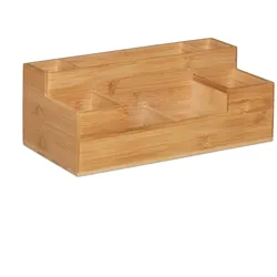 Relaxdays Schreibtisch Organizer, 7 Fächer, Bambus-Organizer, Büro, Küche, Bad, Tischorganizer HBT 11x30x15cm, natur