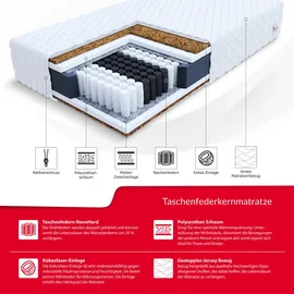 Fdm Matratze 180x200 Taschenfederkern Kokos Kaltschaum 7 Zonen H4 atlas max 24 cm