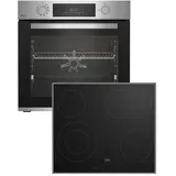 Beko BBSM12320XMPEF Einbau-Backofen-Set, autarker Pyrolyse-Backofen, autarkes Kochfeld Glaskeramik, pyrolytische Selbstreinigung, versenkbare Knebel, FlexiCrisp, Schwarz/Edelstahl