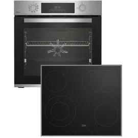 Beko BBSM12320XMPEF Einbau-Backofen-Set, autarker Pyrolyse-Backofen, autarkes Kochfeld Glaskeramik, pyrolytische Selbstreinigung, versenkbare Knebel, FlexiCrisp, Schwarz/Edelstahl