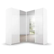 Rauch Quadra weiß (alpinweiß, hochglanz weiß), B:181cm H:210cm T:187cm, Holzwerkstoff, Schränke, Schwebetürenschrank, Eckschrank inkl. Türendämpfer und Schubladeneinsatz, mit Spiegeltüren