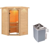 KARIBU Sauna Antonia 9 kW Ofen mit integr. Strg., LED-Dachkranz