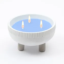 Duftkerze CITRONELLA Echtwachs in Tonschale 3 Dochte blau