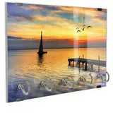 DEQORI Schlüsselbrett 'Abendidylle am See', (1 St), Schlüsselhalter Schlüssel Haken Schlüsselboard modern Schlüsselleiste gelb|orange