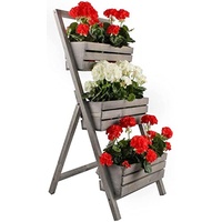 KOTARBAU® Blumenetagere Blumentreppe mit Einsatz 3 Etagen für Pflanzen Blumenregal innen & außen Holz 46x58x105 cm Blumentopf Grau