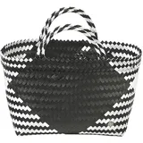 Kobolo Tasche Einkaufskorb geflochten Kunststoff Shopper - ROM XXL schwarz weiß