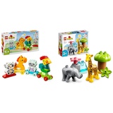 LEGO DUPLO Tierzug, Zug-Spielzeug mit Rädern, kreative Tierfiguren zum Bauen und Umbauen & DUPLO Wilde Tiere Afrikas, Lernspielzeug für Jungen und Mädchen ab 2 Jahre