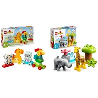 LEGO DUPLO Tierzug, Zug-Spielzeug mit Rädern, kreative Tierfiguren zum Bauen und Umbauen & DUPLO Wilde Tiere Afrikas, Lernspielzeug für Jungen und Mädchen ab 2 Jahre