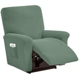 LIFEDX Sesselbezug Relaxsessel Stretchhusse für Relaxsessel 4-Teilig,Stretch Sesselschoner Relaxsessel mit Taschen,Elastisch Recliner Sesselbezug für Fernsehsessel Liege Sessel-Matcha Green||1 Seater