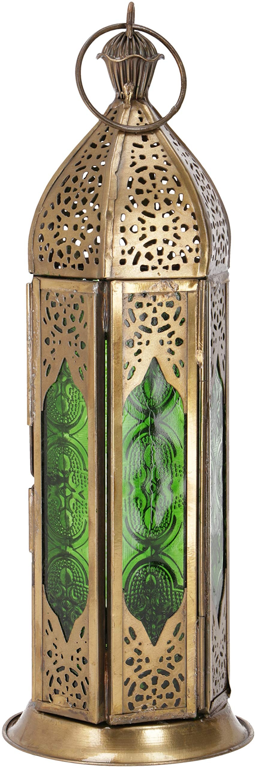 GURU SHOP Orientalische Metall/Glas Laterne in Marrokanischem Design, Windlicht, Grün, Farbe: Grün, 23x8x8 cm, Orientalische Laternen