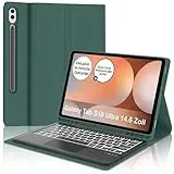 IVEOPPE Tastatur für Samsung Galaxy Tab S10 Ultra 2024, Hülle mit Tastatur Galaxy Tab S10/S9 Ultra, Abnehmbarer QWERTZ Layout Keyboard für Samsung S9/S10 Ultra 14.6 Zoll, Dunkelgrünes