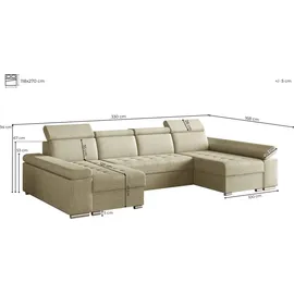 moeblo Ecksofa U mit Schlaffunktion, verstellbaren Kopfstützen & Bettkasten – Großes Wohnlandschaft Sofa mit Stauraum - Ecksofa Luka U - Hellgrau (Twi... - Hellgrau