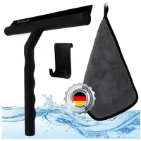 ECENCE Duschabzieher Silikon, Schwarz Fenster-Glas-Abzieher + Mikrofasertuch, Fensterabzieher Edelstahlkern,
