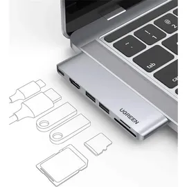 UGREEN CM380 USB-C Hdmi, 2x Usb 3.0, Sd, Tf, PD grau