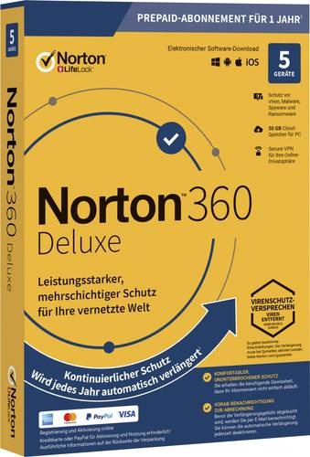 Norton Life Lock NortonTM 360 Deluxe 50GB GE 1 USER 5 DEVICE 12MO Jahreslizenz, 5 Lizenzen Windows,