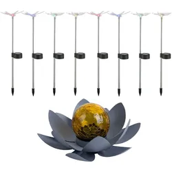 9x LED Solar Lampen Lotoblume Außen Steck Leuchten Libelle Schmetterling Farbwechsel Strahler