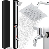 Solardusche, Solar Gartendusche 60 Liter inkl. 360° Duschkopf, Wasserhahn, Gartenschlauch-Anschluss & Schutzhaube, 4PCS Bodennägel, Pooldusche Camping, warmes Wasser, bis 60°C, ohne Stromanschluss