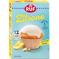 RUF Zitronen Muffins Backmischung, fruchtige American Style Muffins mit Zitronenglasur, einfache Zubereitung, 12 Muffin-Förmchen inklusive