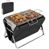 Holzkohlegrill Aus Edelstahl Bbq Smoker Mit Grillrost Griff Klappbaren Beinen Für Barbeque Camping 40x28x25,5cm Schwarz