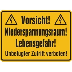Hinweisschild, Niederspannungsraum! Unbefugter Zutritt verboten! - 350x250x1.5 mm Kunststoff