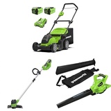 Bundle of Greenworks 40V Kabelloser Akku Rasenmäher -G40LM41K2X + Greenworks 40V Akku Rasentrimmer -G40LT + Greenworks Akku Laubsauger/Laubbläser -GD40BV