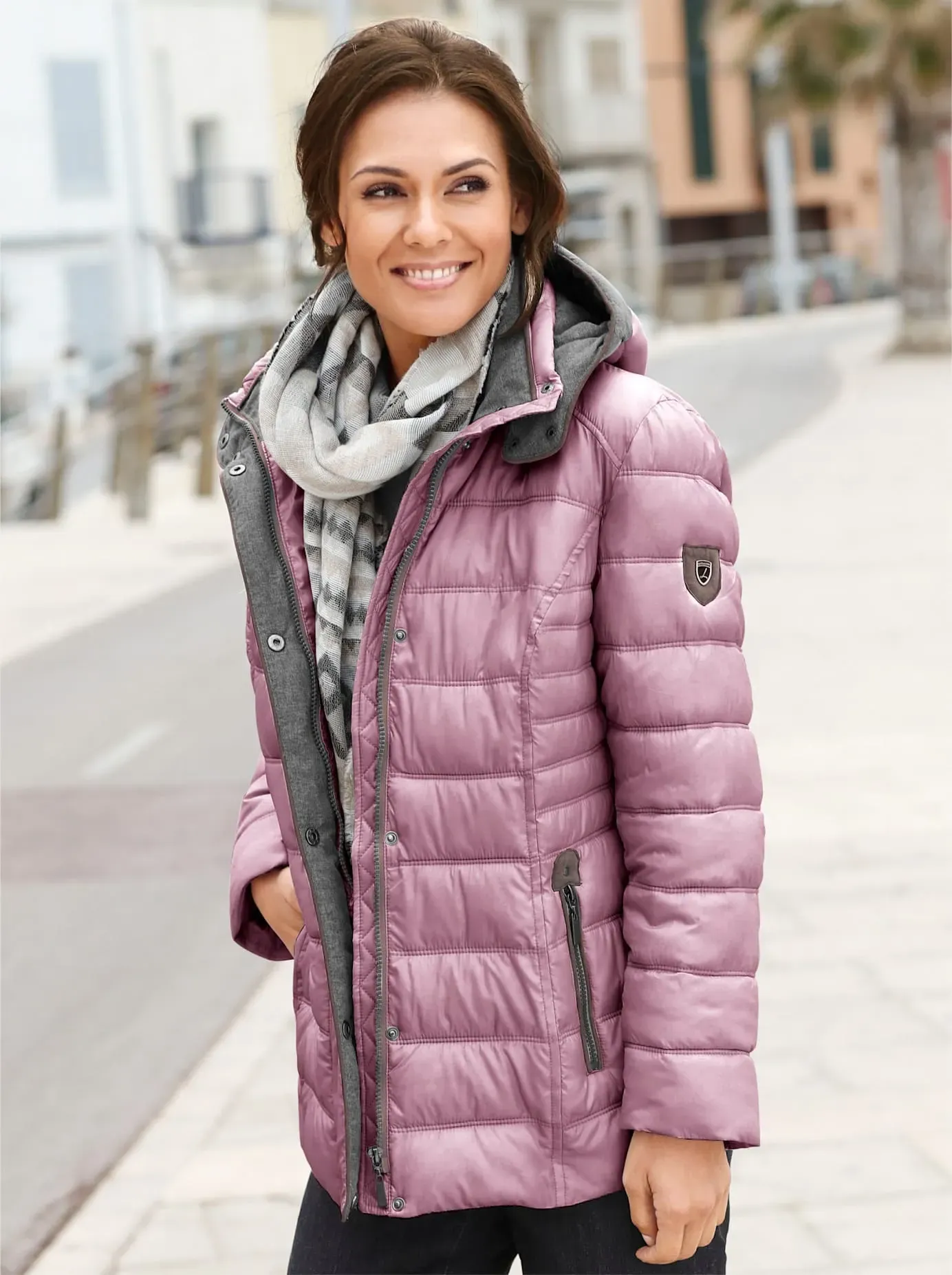 Steppjacke CASUAL LOOKS, Damen, Gr. 22, lila (mauve), 100% Polyester, gemustert, mehrfarbig, unifarben, figurumspielend, Jacken Steppjacke