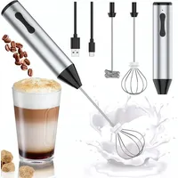 Milchaufschäumer Elektrisch Stab, USB Wiederaufladbar ​Milchschäumer, 2 Einstellbare Geschwindigkeiten elektrischer Schneebesen für Kaffee Cap... - Silber