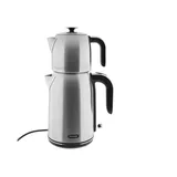 Mulex Tee Express Teekocher 2200W - 2-in-1 Wasserkocher mit Teekanne 1,7L + 1 L, Silber