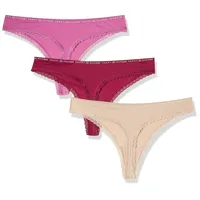 Tommy Hilfiger Damen 3P Thong Micro Lace UW0UW02824 Stringtangas, Mehrfarbig (Lilac Orchid/Misty Bl/Italian Wine), L - L