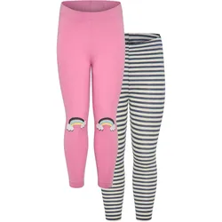 Leggings KIDSWORLD "2er Pack Leggings mit Regenbogen", Mädchen, Gr. 116/122, N-Gr, altrosa, ringel, Single Jersey, Obermaterial: 95% Baumwolle, 5% Elasthan, bedruckt, geringelt, modisch, figurbetont 7/8-Länge, Hosen, 2er Pack Leggings mit Regenbogen und Ringel