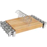 SONGMICS Hosenbügel aus Holz, 12 Stück, Hosenbügel mit Clips, verstellbare rostfreie Metallclips, 360° drehbarer Haken, Rockbügel für Hose, Röcke, Slacks, natürliche Maserung UCRW008-12